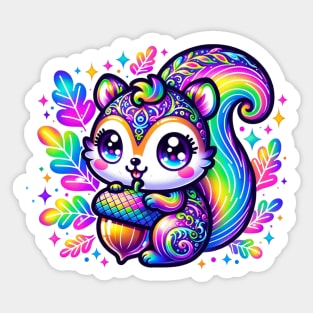 Neon Squirrel with Acorn Kawaii Cute Chibi Anime Sticker